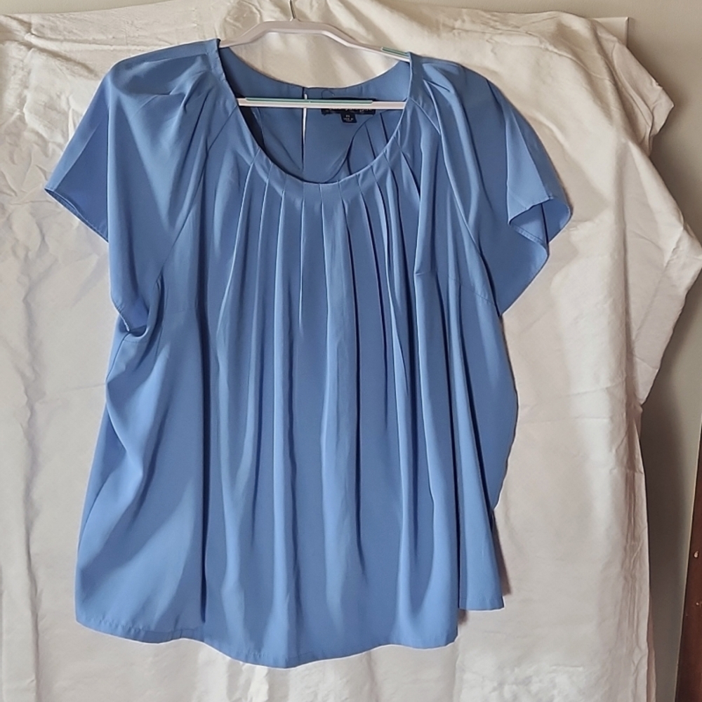 Susan Graver Blue Pleated Blouse